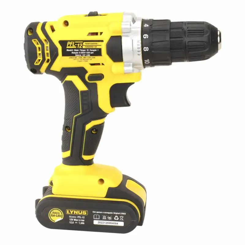 PFL-12CI PARAFUSADEIRA FURADEIRA LYNUS 12 VOLTS COM IMPACTO E MALETA FONTE BIVOLT